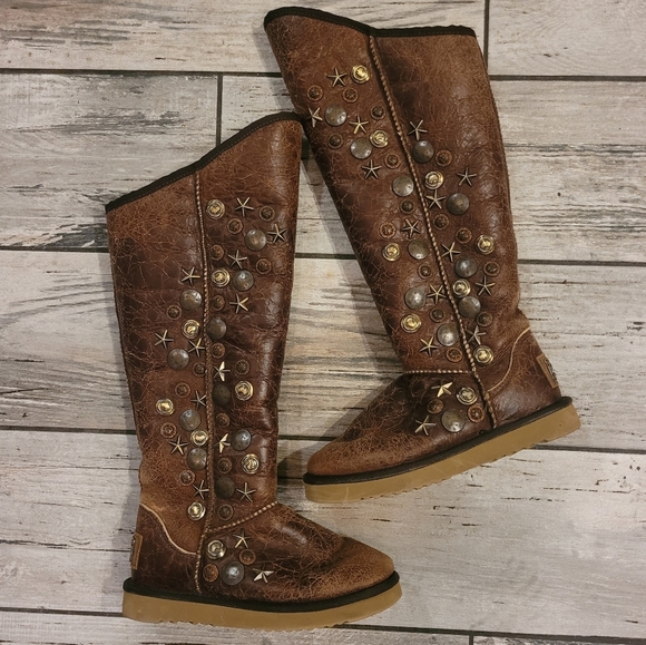 Australia Luxe Collective brown sheepskin Studded Knee-High Boots Women's 5 - Picture 2 of 16